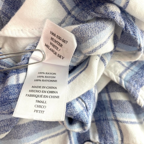 Rails Women's Rayon Plaid Button Front Shirt Hunter White Melange Sky Size S - Picture 10 of 11